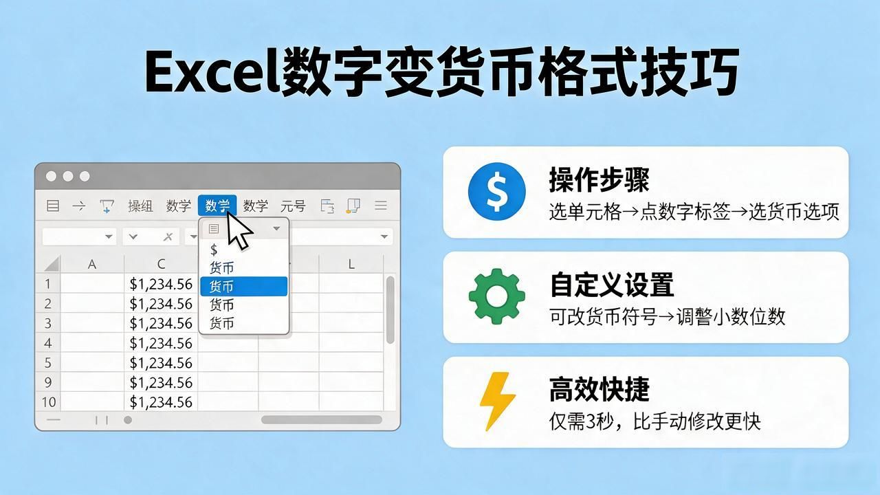Excel数字变货币格式的技巧，一键搞定！