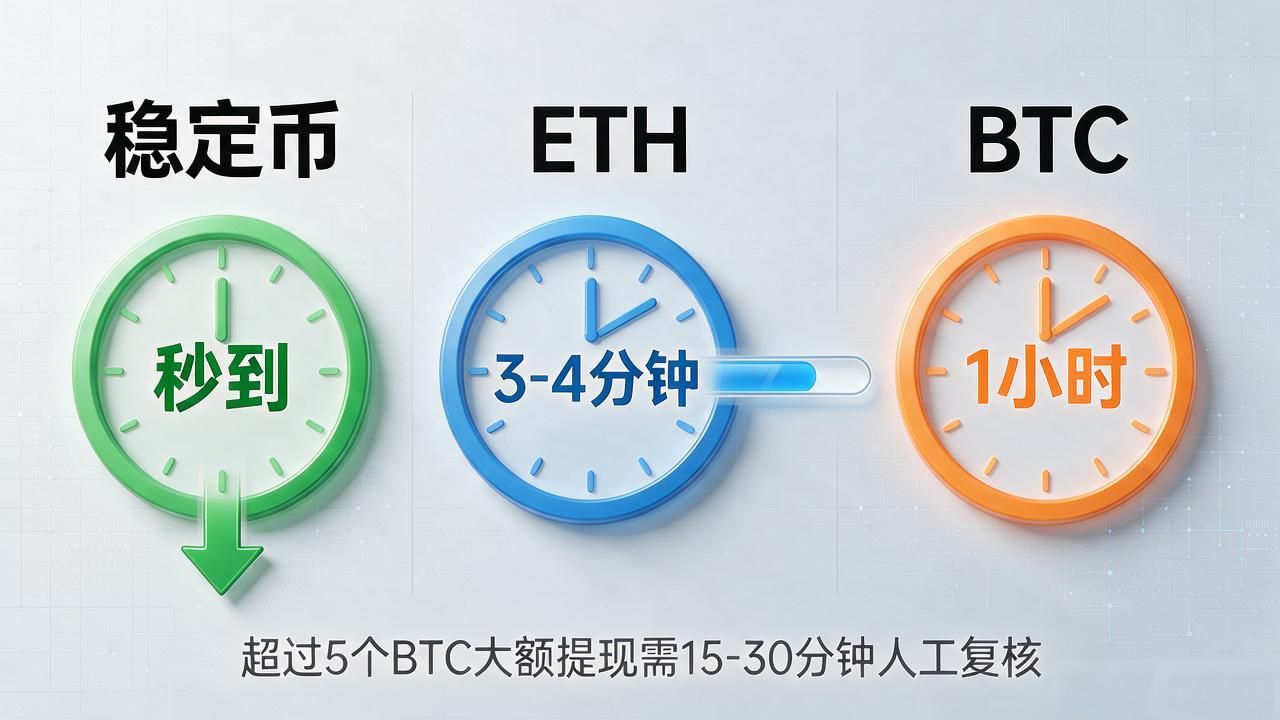 数字货币提现速度排名:稳定币秒到,BTC要等一小时