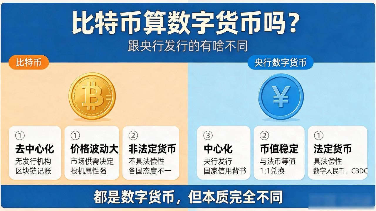 比特币算数字货币吗?跟央行发行的有啥不同
